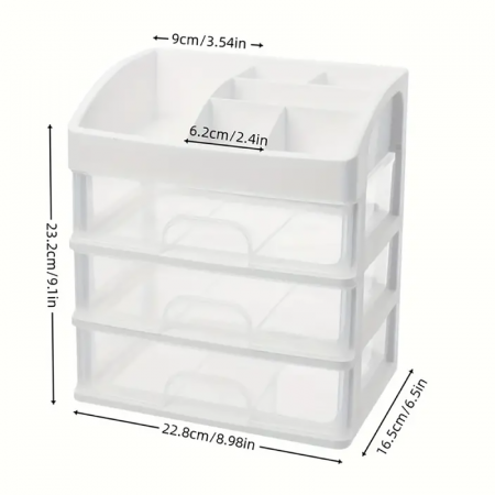 Organizator de Produse Cosmetice Premium SUPER TRENDS®, 27x23x17 cm, Plastic ABS, 3 Sertare, Transparent [1]