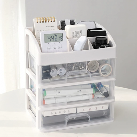 Organizator de Produse Cosmetice Premium SUPER TRENDS®, 27x23x17 cm, Plastic ABS, 3 Sertare, Transparent [6]