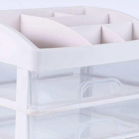 Organizator de Produse Cosmetice Premium SUPER TRENDS®, 27x23x17 cm, Plastic ABS, 3 Sertare, Transparent [2]