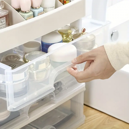 Organizator de Produse Cosmetice Premium SUPER TRENDS®, 27x23x17 cm, Plastic ABS, 3 Sertare, Transparent [7]