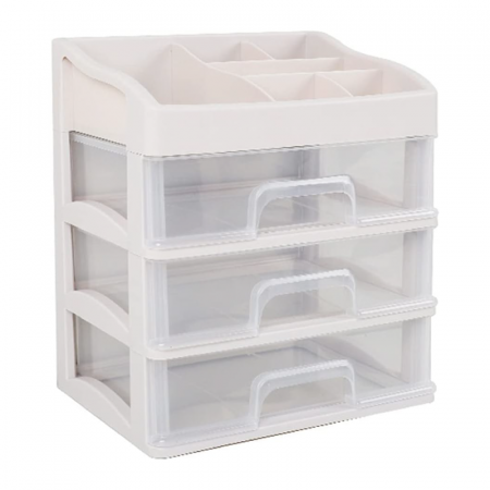Ingrijire Personala - Organizator de Produse Cosmetice Premium SUPER TRENDS®, 27x23x17 cm, Plastic ABS, 3 Sertare, Transparent
