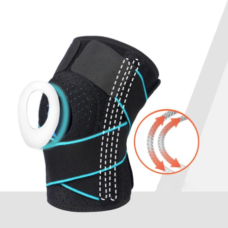 Orteza Genunchi Super Trends® Flexibila Cu Suport Patelara, Orteza De Genunchi Mobila Reglabila, Orteza Mobila Genunchi Cu Bretele De Compresie, Orteza Genunchi Pentru Sustinere Si Recuperare, Orteza Patelara Negru Albastru, Marime Universala [1]