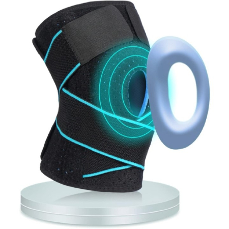 Orteza Genunchi Super Trends® Flexibila Cu Suport Patelara, Orteza De Genunchi Mobila Reglabila, Orteza Mobila Genunchi Cu Bretele De Compresie, Orteza Genunchi Pentru Sustinere Si Recuperare, Orteza Patelara Negru Albastru, Marime Universala [6]