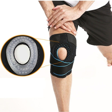Orteza Genunchi Super Trends® Flexibila Cu Suport Patelara, Orteza De Genunchi Mobila Reglabila, Orteza Mobila Genunchi Cu Bretele De Compresie, Orteza Genunchi Pentru Sustinere Si Recuperare, Orteza Patelara Negru Albastru, Marime Universala [3]