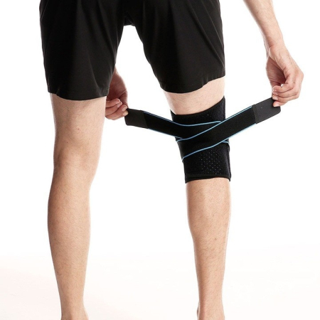 Orteza Genunchi Super Trends® Flexibila Cu Suport Patelara, Orteza De Genunchi Mobila Reglabila, Orteza Mobila Genunchi Cu Bretele De Compresie, Orteza Genunchi Pentru Sustinere Si Recuperare, Orteza Patelara Negru Albastru, Marime Universala [14]