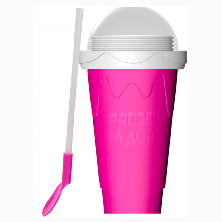 Produse - Pahar Magic pentru Slush Premium SUPER TRENDS® 2-in-1 cu Lingura Pai Reutilizabila, 250ml, cu Tehnologie de Inghetare Rapida, Pereti Dubli, Material Silicon Alimentar, Roz