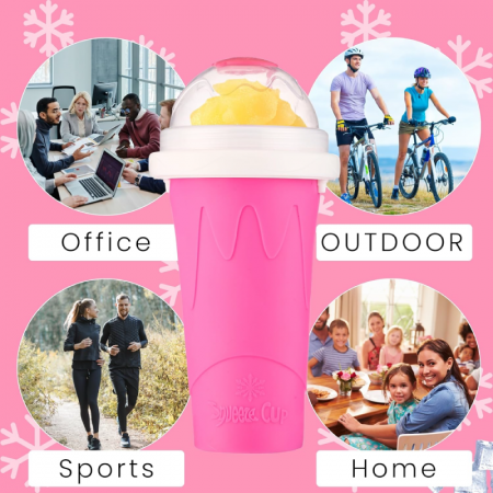 Pahar Magic pentru Slush Premium SUPER TRENDS® 2-in-1 cu Lingura Pai Reutilizabila, 250ml, cu Tehnologie de Inghetare Rapida, Pereti Dubli, Material Silicon Alimentar, Roz [4]