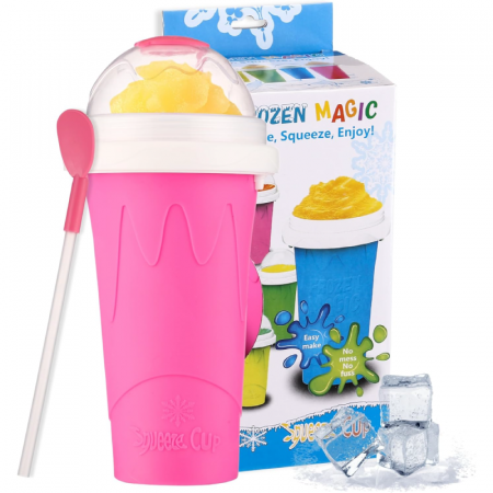 Pahar Magic pentru Slush Premium SUPER TRENDS® 2-in-1 cu Lingura Pai Reutilizabila, 250ml, cu Tehnologie de Inghetare Rapida, Pereti Dubli, Material Silicon Alimentar, Roz [1]
