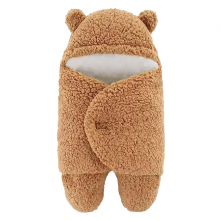 Produse - Paturica Pentru Infasat Bebelusi Pufoasa Premium SUPER TRENDS® Bebe 0-3 luni, Calduroasa, cu Urechi de Ursulet, Model Plusat, Beige