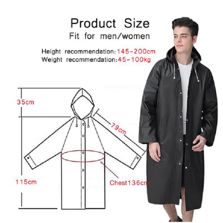 Pelerina de Ploaie Impermeabila cu Gluga Fixa SUPER TRENDS®, Marime Universala, Neagra [10]