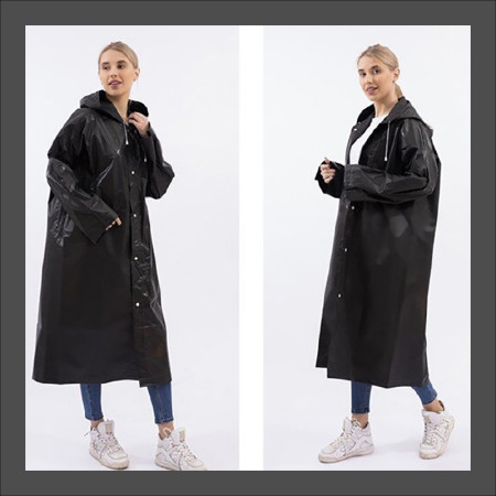 Pelerina de Ploaie Impermeabila cu Gluga Fixa SUPER TRENDS®, Marime Universala, Neagra [12]