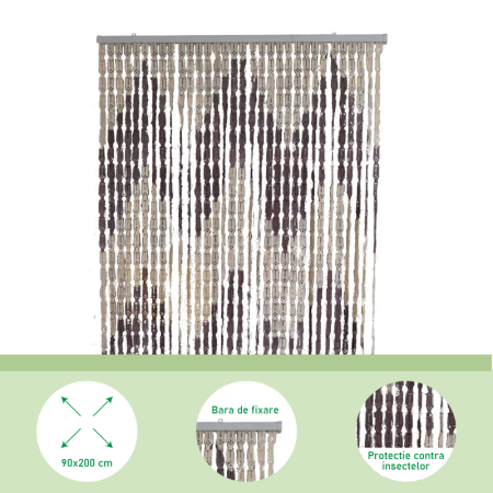 Perdea Anti-Insecte SUPER TRENDS®, cu Bara de Prindere, 90 x 200 cm, Decorativa, Pentru Interior si Exterior, Maro-Bej [2]