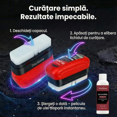 Perie Curatare Geamuri Auto SUPER TRENDS®, Perie Curatare Parbriz Auto Cu Rezervor Detergent Si Rezerva Inclusa, Perie Curatare Geamuri Auto Pentru Degresare Ulei Si Murdarie, Perie Curatare Parbriz A [1]