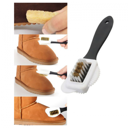 Perie curatare incaltaminte din piele intoarsa 3 in 1, Premium SUPER TRENDS®, Plastic, 15, 5 x 4, 5 x 2, 8 cm, Negru-Alb [4]