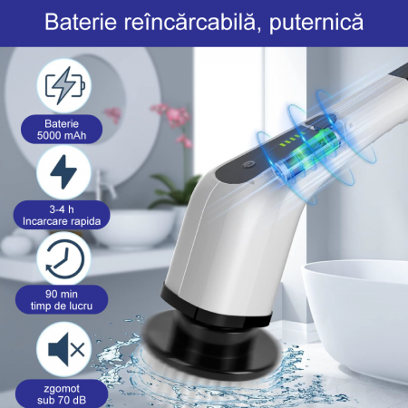 Perie de Curatat Electrica Rotativa 9 in 1 Premium SUPER TRENDS®, Fara Fir, Brat Reglabil, Capete de Perie Inlocuibile Pentru Dus, Baie, Bucatarie, Podea + 5 BURETI MAGICI CADOU [4]