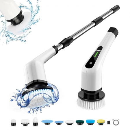 Perie de Curatat Electrica Rotativa 9 in 1 Premium SUPER TRENDS®, Fara Fir, Brat Reglabil, Capete de Perie Inlocuibile Pentru Dus, Baie, Bucatarie, Podea + 5 BURETI MAGICI CADOU [1]