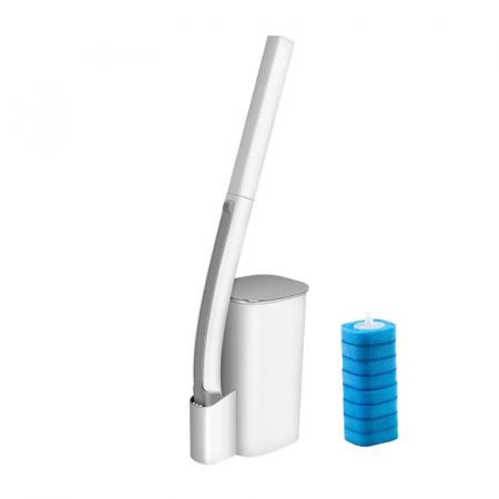 Produse Curatenie - Perie de Curatat Toaleta cu Capete de Unica Folosinta Premium SUPER TRENDS®, 8 Capete de Schimb, Alba