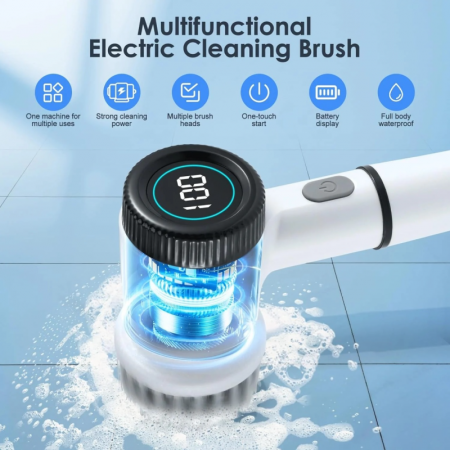 Perie Electrica Rotativa Premium SUPER TRENDS®, Fara Fir, Pentru Curatenie, 5 Capete, 3 Viteze, Incarcare USB, Rezistenta la Apa, Afisaj Digital, Alb [5]