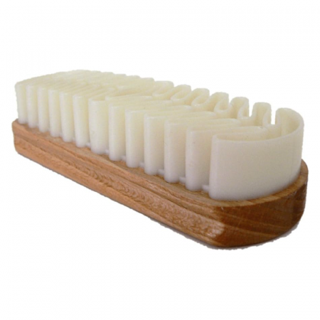 Produse Curatenie - Perie Pentru Curatat Pantofi Din Piele Intoarsa Premium SUPER TRENDS®, Din Lemn si Cauciuc, 12.8 x 4.3 x 3 cm, Maro - Alb
