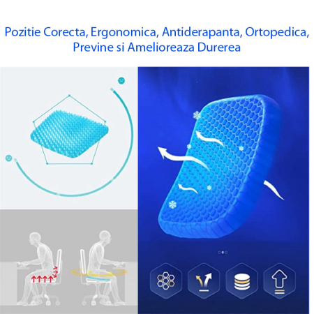 Perna Ortopedica cu Gel Pentru Scaune SUPER TRENDS®, cu Memorie, Pozitie Corecta, Ergonomica, Antiderapanta, Previne si Amelioreaza Durerea, Are Husa, 38x32x3,5 cm [9]