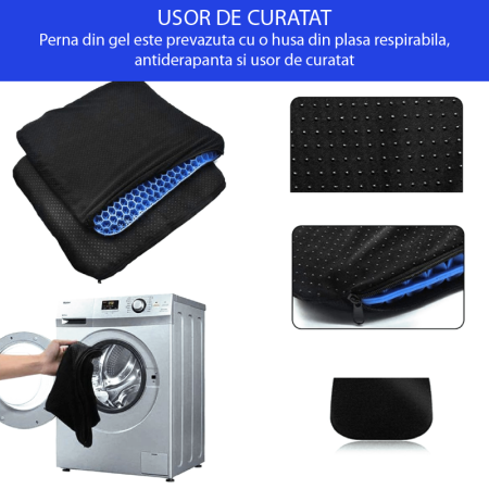 Perna Ortopedica cu Gel Pentru Scaune SUPER TRENDS®, cu Memorie, Pozitie Corecta, Ergonomica, Antiderapanta, Previne si Amelioreaza Durerea, Are Husa, 38x32x3,5 cm [10]
