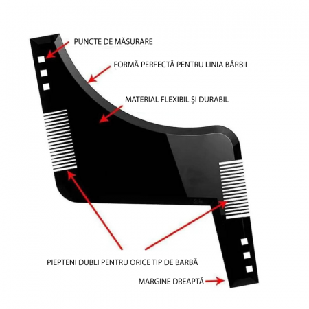 Pieptan Contur Barba si Mustata in Forma de “Z” Profesional SUPER TRENDS®, Linii Precise de Taiere, Aranjare si Stilizare, Material ABS Durabil, 16.5 x 11.5 cm, Negru [5]