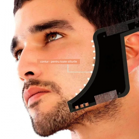 Pieptan Contur Barba si Mustata in Forma de “Z” Profesional SUPER TRENDS®, Linii Precise de Taiere, Aranjare si Stilizare, Material ABS Durabil, 16.5 x 11.5 cm, Negru [1]