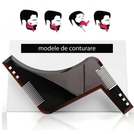 Pieptan Contur Barba si Mustata in Forma de “Z” Profesional SUPER TRENDS®, Linii Precise de Taiere, Aranjare si Stilizare, Material ABS Durabil, 16.5 x 11.5 cm, Negru [2]