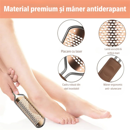 Pila Calcaie SUPER TRENDS® Profesionala Din Otel Inoxidabil Cu Maner Ergonomic Antialunecare, Pila Profesionala Cu Suprafata Dubla Pentru Indepartarea Pielii Ingrosate, Pila Calcaie Pentru Calcaie Uscate Si Aspra, Accesoriu Pedichiura Manual, 28 x 6 cm [3]