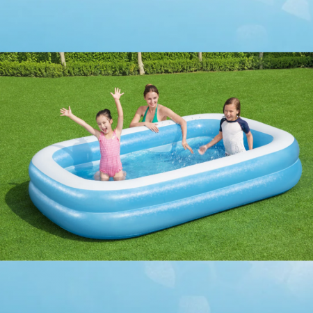 Piscina Gonflabila Premium SUPER TRENDS®, 201 x 150 x 51 cm, 2 Inele Family Pool XXL, Exterioara, Alb-Albastru [4]