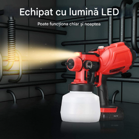 Pistol de Vopsit Electric cu 3 Moduri de Pulverizare SUPER TRENDS®, 800ml, 2 Acumulatori 48V, Rosu-Negru [4]