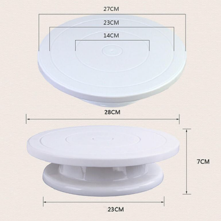 Platou Rotativ Pentru Ornare Tort sau Prajituri SUPER TRENDS®, Margine Antiderapanta Din Cauciuc, Diametru 28cm, Inaltime 7 cm, Alb [2]