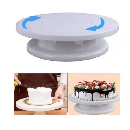 Platou Rotativ Pentru Ornare Tort sau Prajituri SUPER TRENDS®, Margine Antiderapanta Din Cauciuc, Diametru 28cm, Inaltime 7 cm, Alb [3]