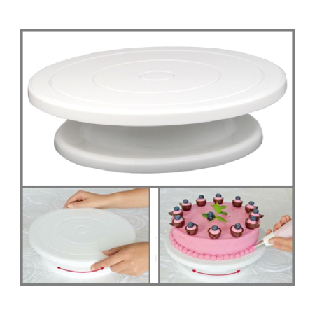 Platou Rotativ Pentru Ornare Tort sau Prajituri SUPER TRENDS®, Margine Antiderapanta Din Cauciuc, Diametru 28cm, Inaltime 7 cm, Alb [7]