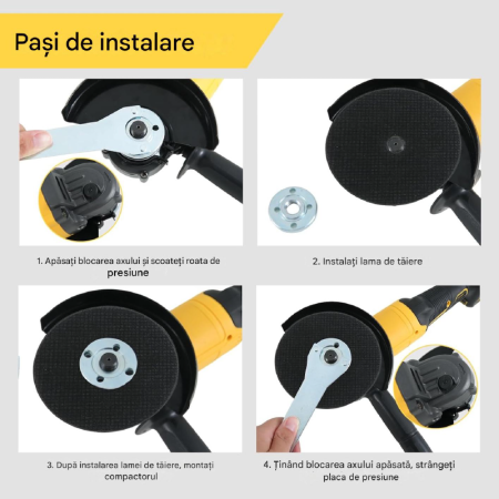 Polizor Unghiular cu 2 Acumulatori 62V SUPER TRENDS®, Motor Brushless, Cheie Pentru Fixat Disc, Incarcator, Cutie Transport, Galben - Negru [5]