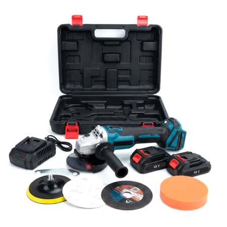 Scule & Unelte Bricolaj - Polizor Unghiular SUPER TRENDS®, 2 Acumulatori 48V Li-ion, Motor Fara Perii (brushless), Disc 125 mm, Accesorii, Albastru-Negru