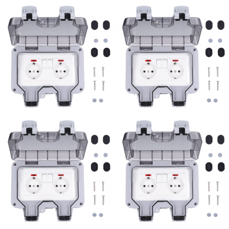 Priza Dubla de Exterior Profesionala SUPER TRENDS®, cu Intrerupatoare Individuale, Capac Rabatabil si Conector Cablu, IP66, Rezistenta la Apa si Praf, Pentru Bucatarie, Baie, Garaj, Gradina, Piscina, [0]