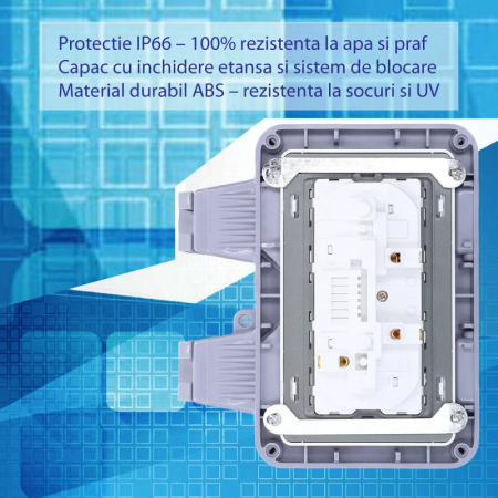 Priza Dubla de Exterior Profesionala SUPER TRENDS®, cu Intrerupatoare Individuale, Capac Rabatabil si Conector Cablu, IP66, Rezistenta la Apa si Praf, Pentru Bucatarie, Baie, Garaj, Gradina, Piscina, [4]