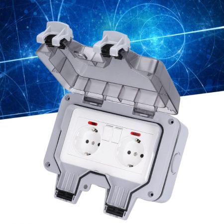 Priza Dubla de Exterior Profesionala SUPER TRENDS®, cu Intrerupatoare Individuale, Capac Rabatabil si Conector Cablu, IP66, Rezistenta la Apa si Praf, Pentru Bucatarie, Baie, Garaj, Gradina, Piscina, [3]