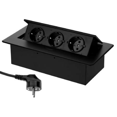 Priza Incastrabila in Blat SUPER TRENDS®, Schuko, 3 x 2P + E, 16A, 3600W, cablu 1.5 m, IP20, Negru [4]