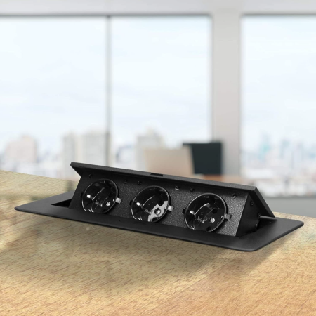 Priza Incastrabila in Blat SUPER TRENDS®, Schuko, 3 x 2P + E, 16A, 3600W, cablu 1.5 m, IP20, Negru [3]