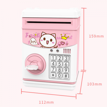 Pusculita Electronica Pentru Copii Premium SUPER TRENDS® cu Design Pisica, Pentru Monede si Bancnote, cu Cheie, 5 Moduri de Sunete Muzicale, Cantece si Povesti, Roz, 3 ani+ [1]
