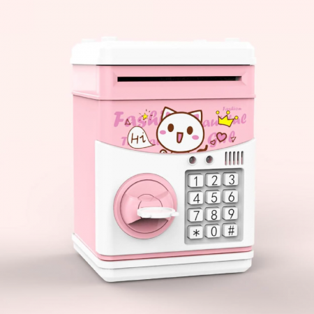 Pusculita Electronica Pentru Copii Premium SUPER TRENDS® cu Design Pisica, Pentru Monede si Bancnote, cu Cheie, 5 Moduri de Sunete Muzicale, Cantece si Povesti, Roz, 3 ani+ [2]
