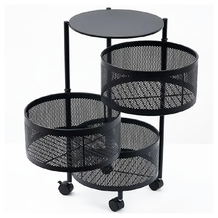 Raft Metalic Rotund Universal SUPER TRENDS®, 3 Cosuri Perforate, Otel Carbon, cu Roti si Design Rotativ, Negru, 60x34cm [1]