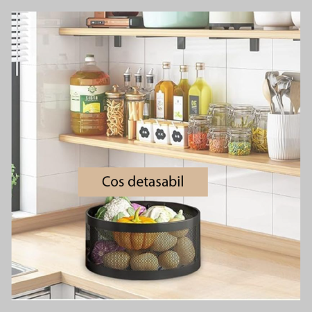 Raft Metalic Rotund Universal SUPER TRENDS®, 3 Cosuri Perforate, Otel Carbon, cu Roti si Design Rotativ, Negru, 60x34cm [8]