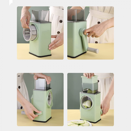 Razatoare Manuala Rotativa Multifunctionala Pentru Legume si Branzeturi Premium SUPER TRENDS®, cu 3 Tipuri de Lame Interschimbabile, Ventuza Puternica de Fixare, Plastic si Otel Inoxidabil, Multicolor [8]
