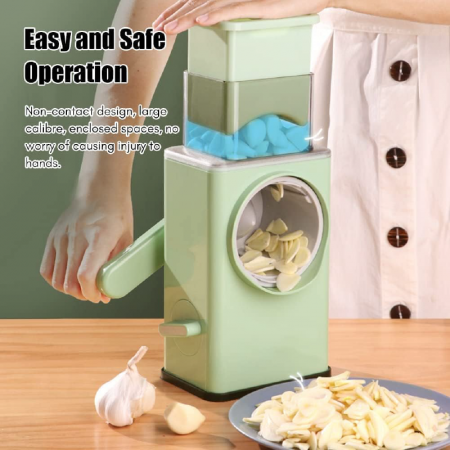 Razatoare Manuala Rotativa Multifunctionala Pentru Legume si Branzeturi Premium SUPER TRENDS®, cu 3 Tipuri de Lame Interschimbabile, Ventuza Puternica de Fixare, Plastic si Otel Inoxidabil, Multicolor [7]
