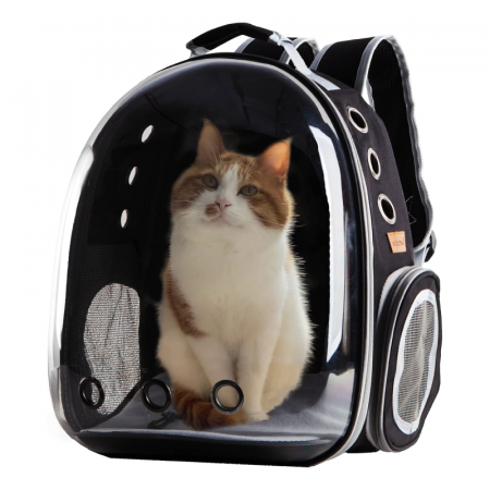 Rucsac Transport Pisica Sau Catel cu Fereastra Transparenta Premium SUPER TRENDS®, Design Respirabil, 30x25x40cm, Negru [3]