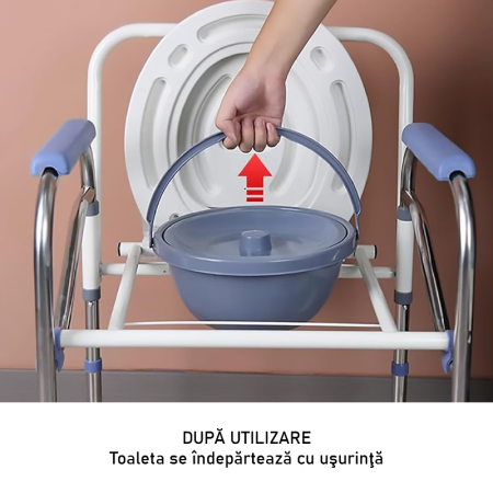 Scaun WC de Camera SUPER TRENDS, Pliabil, Inaltime Reglabila, Din Otel si Inox, Pentru Maxim 100 kg, Alb si Albastru [4]