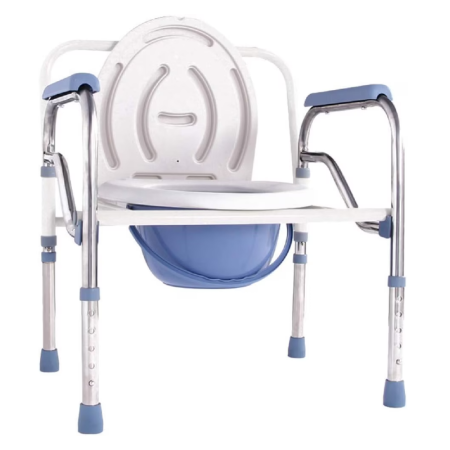 Ingrijire Personala - Scaun WC de Camera SUPER TRENDS, Pliabil, Inaltime Reglabila, Din Otel si Inox, Pentru Maxim 100 kg, Alb si Albastru